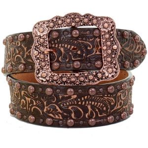 Double J Saddlery Brown Vintage Tooled Belt